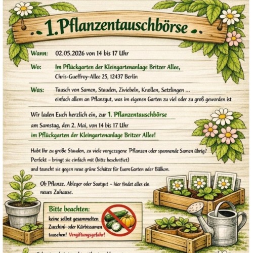 02. Mai 2026 - Pflanzentauschbörse im Pflück- und Bürgergarten